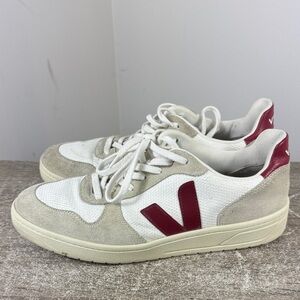 Veja men’s T1 size 12 EU 46 white maroon red tennis casual sneaker shoe suede